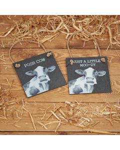 SLATE COW HANGER GREYSCALE SQUARE 2 ASSTD