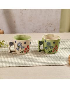 FLOURISH AND FOLIAGE STONEWARE MUG EMBOSSED WITH FLOWER HANDLE 2 ASSTD WITH GIFT BOX**