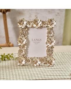 FLOURISH AND FOLIAGE BRUSHED SILVER 3D FLORAL POLYRESIN 5 X 7 PHOTO FRAME
