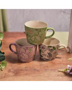 FLORAL SERENADE STONEWARE EMBOSSED 3 ASSTD MUG WITH GIFT BOX**