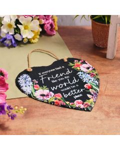 FLORAL SERENADE SLATE FRIEND HEART HANGER WITH MIXED FLOWERS