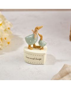 FLORAL SERENADE HANDCRAFTED LOVE EMBOSSED HEARTS POLYRESIN MUMMY AND BABY DUCK TRINKET POT