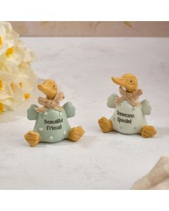 FLORAL SERENADE HANDCRAFTED EMBOSSED HEARTS SOMEONE AND FRIEND POLYRESIN SMALL DUCK ORNAMENT 2 ASST