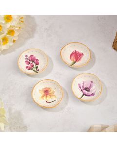 FLORAL SERENADE EMBOSSED FLOWER STONEWARE TRINKET DISH 4 ASSTD