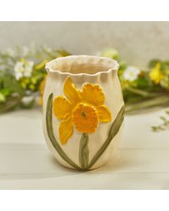 DAFFODIL HANDPAINTED STONEWARE CRACKLE EFFECT LARGE VASE WITH 3D RAISED DAFFODIL