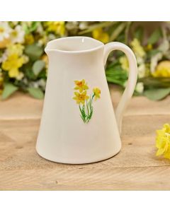DAFFODIL JUG WHITE EMBOSSED STONEWARE