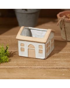 HOUSE PLANTER SMALL WHITE RUSTIC STONEWARE WITH NATURAL ROOF+++