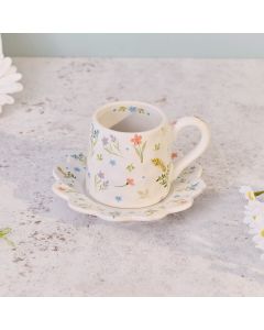 GARDEN IMPRESSIONS CERAMIC TEACUP AND FLOWER SHAPED SAUCER WITH GIFT BOX