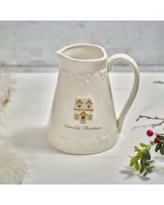 HOLLY COTTAGE STONEWARE EMBOSSED HOME FOR CHRISTMAS DECORATIVE JUG