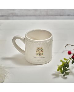HOLLY COTTAGE CERAMIC EMBOSSED HOME FOR CHRISTMAS MUG WITH GIFT BOX **