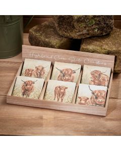 SLATE DOUGAL HIGHLAND COW COASTER 6 ASSTD 24/TRAY