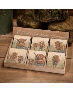 SLATE DOUGAL HIGHLAND COW COASTER 6 ASSTD 24/TRAY
