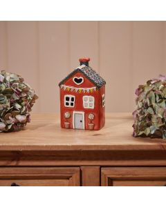 COTTAGE STONEWARE BURNT ORANGE COLOUR TEA LIGHT HOLDER HAND PAINTED