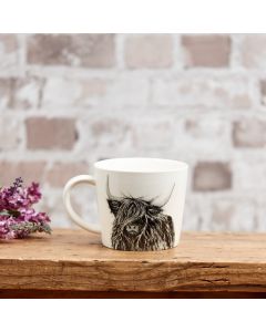 HIGHLAND COW MUG WHITE & GREYSCALE STONEWARE WITH GIFT BOX **