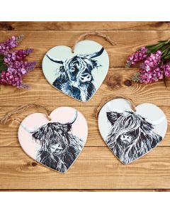 HIGHLAND COW HANGER 3 ASSTD GREYSCALE CERAMIC