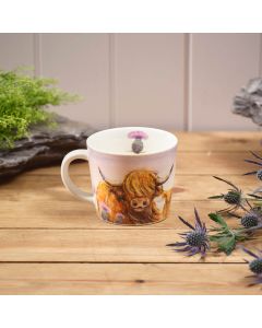HIGHLAND COW WITH THISTLE STONEWARE MUG WITH GIFT BOX **