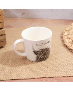HIGHLAND COW SCOTLAND STONEWARE MUG WHITE & GREYSCALE WITH GIFT BOX **