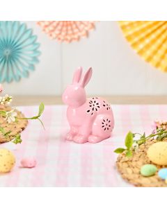 BUNNY PINK FLORAL CUT OUT CERAMIC LED LANTERN