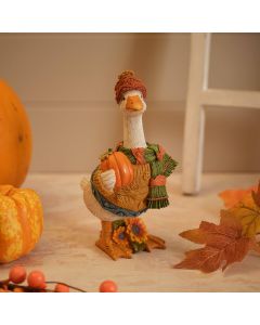 HARVEST HOME RESIN DRESSED DUCK ORNAMENT WITH PUMPKIN