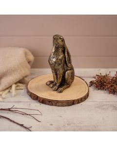 HARE GAZING BRONZE COLOUR RESIN ORNAMENT
