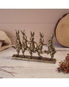HARES DANCING BRONZE COLOUR RESIN ORNAMENT