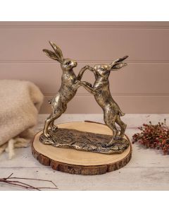HARES BOXING BRONZE COLOUR RESIN ORNAMENT