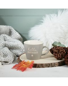 HELLO AUTUMN MUG GREY STONEWARE WITH STAR+