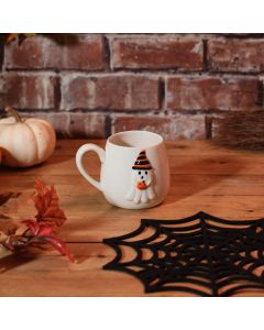 SPOOKTACULAR EMBOSSED STONEWARE MUG WITH GHOST HOLDING PUMPKIN