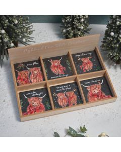 HIGHLAND COW WITH TARTAN SCARF SLATE COASTER 6 ASSTD SLATE STAND 24