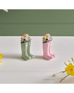 MEADOW FIELDS POLYRESIN WELLY BOOT FLOWER ORNAMENT 2 ASST