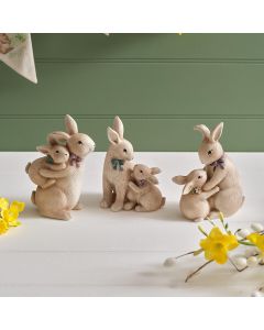 MEADOW FIELDS POLYRESIN BUNNY MUM AND CHILD ORNAMENT 3 ASST