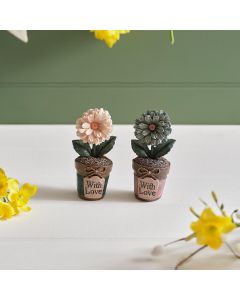 MEADOW FIELDS POLYRESIN WITH LOVE FLOWER IN PLANT POT ORNAMENT 2 ASST