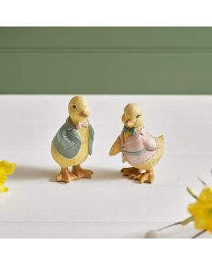 MEADOW FIELDS POLYRESIN DRESSED BOY AND GIRL CHICK ORNAMENT 2 ASST