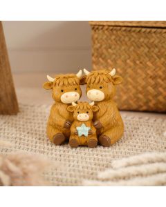 MINI FARM HIGHLAND COW HELLO BABY FAMILY RESIN ORNAMENT
