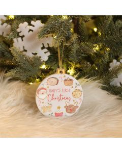 SANTA'S MAGICAL FEAST BABY'S FIRST CHRISTMAS BAUBLE HANGER WITH GOLD AND RAISED 3D DETAIL
