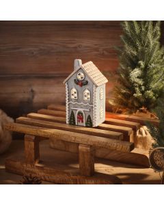 NORDIC NEST BLUE HOUSE WITH GREY ROOF EMBOSSED TEALIGHT HOLDER MEDIUM