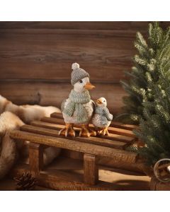 NORDIC NEST MOTHER AND BABY WINTER DUCK RESIN ORNAMENT