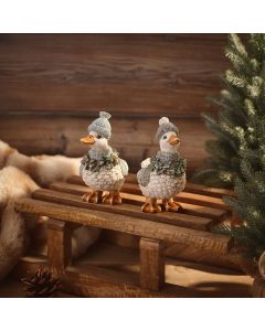 NORDIC NEST WINTER DUCK WITH HAT AND SCARF RESIN ORNAMENT 2 ASST