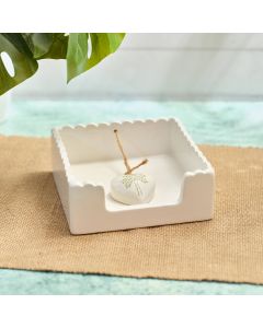 PALM PARADISE SIMPLE CERAMIC NAPKIN HOLDER CHUNKY HEART WITH PALM TREE