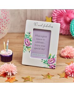 40TH BIRTHDAY PHOTO FRAME CERAMIC WITH PINK FLORAL DESIGN++
