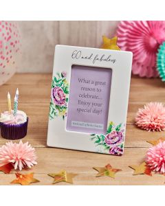 60TH BIRTHDAY PHOTO FRAME WHITE CERAMIC WITH PINK FLORAL DESIGN++
