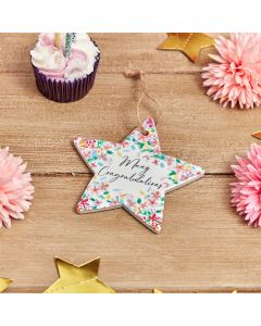CONGRATULATIONS STAR HANGER BRIGHT FLORAL CERAMIC++