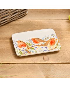 ROBIN FORGET ME NOT TRINKET DISH WHITE CERAMIC