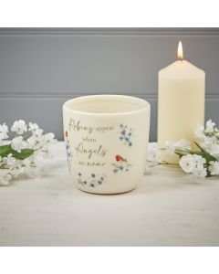 ROBIN FORGET ME NOT PLANT POT WHITE CERAMIC ROBINS APPEAR