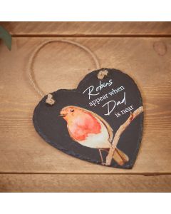 SLATE ROBIN HEART HANGER ROBINS APPEAR WHEN DAD IS NEAR