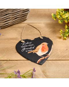 SLATE ROBIN HEART HANGER ROBINS APPEAR WHEN GRANDAD IS NEAR