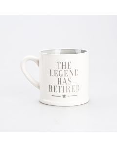 RETIREMENT LEGEND MUG WHITE STONEWARE WITH GREY STAR