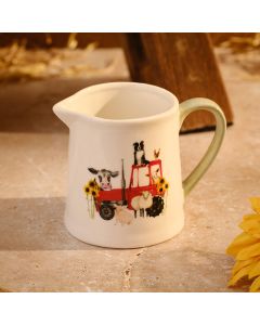 RURAL FARM STONEWARE TRACTOR AND ANIMAL SCENE MILK JUG
