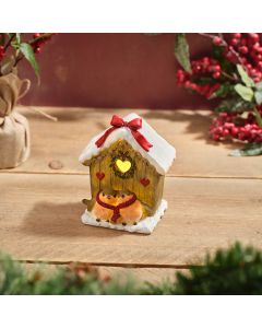 ROBIN RESIN HOUSE WITH BOW LED ORNAMENT