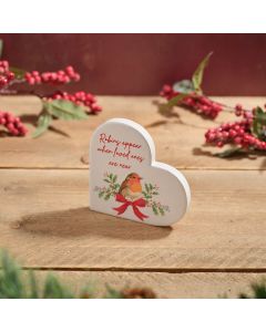 ROBINS APPEAR WHEN LOVED ONES ARE NEAR CERAMIC HEART BLOCK WITH RAISED 3D DETAIL